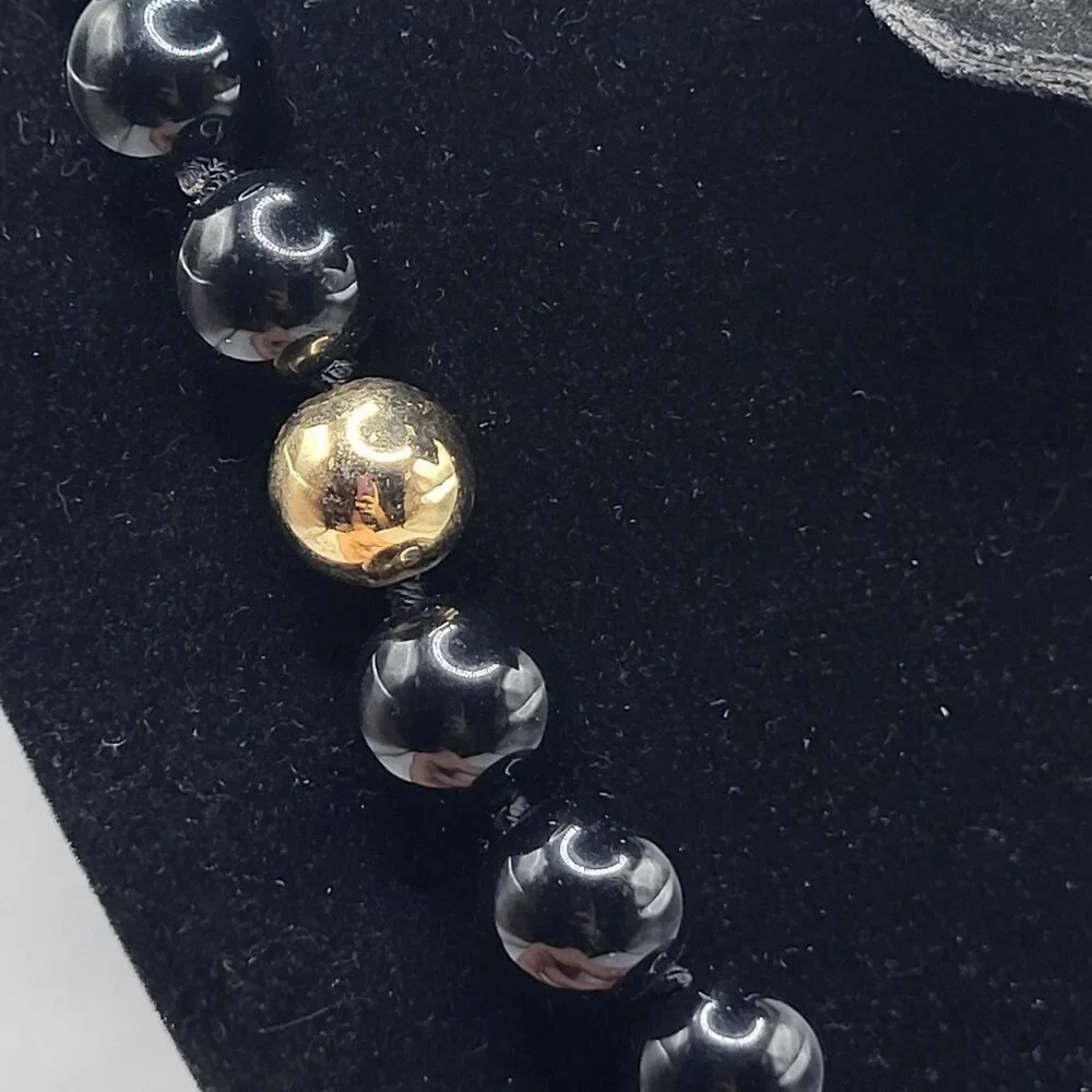 Vintage 80s Chunky Black Bead Necklace 28in